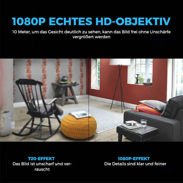 Unauffällige Mini Überwachungskamera 1080p mit WLAN, Nachtsicht & Audio, perfekt für diskrete Heimüberwachung.