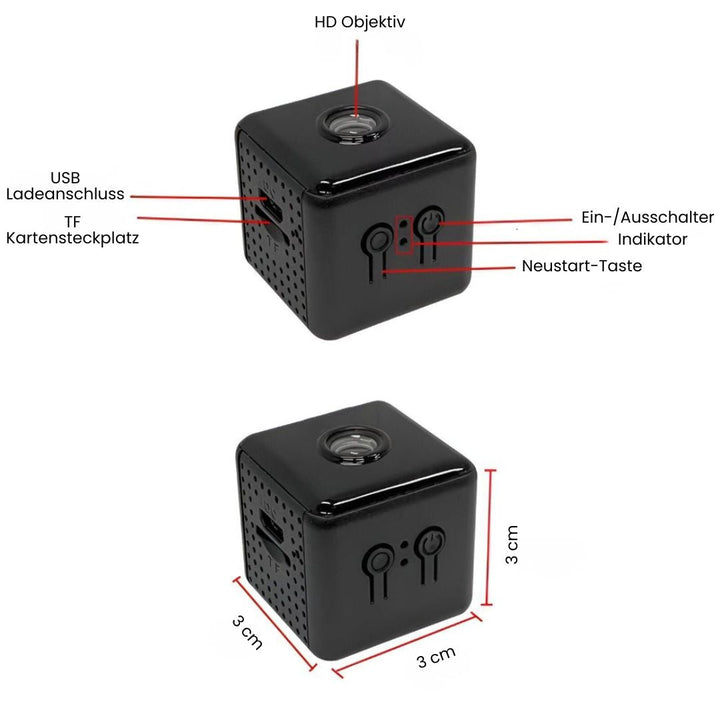 Ultrakompakte Mini Kamera, leicht zu verstecken. Überwachungskamera mit WLAN, Livestream & Nachtsicht für Diskretion.