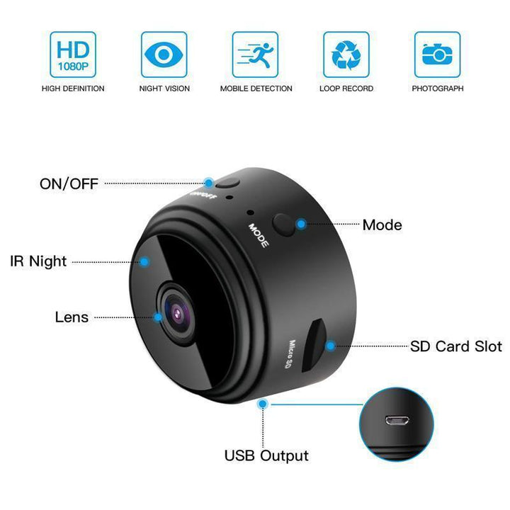 1080p WLAN Überwachungskamera für innen, außen (geschützt); magnetisch, kompakt, Nachtsicht.