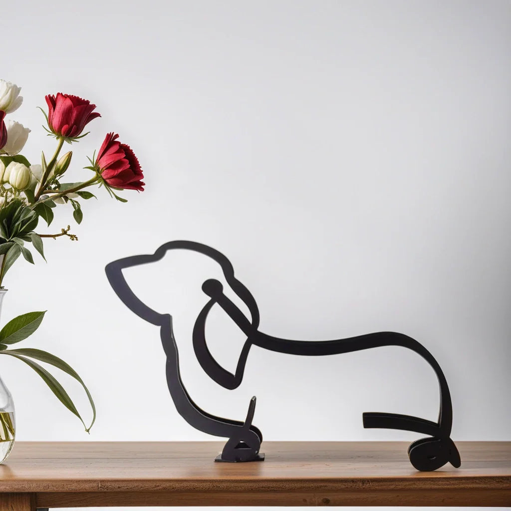 Elegante Hundeskulptur, modernes Kunstwerk, ideal als stilvolles Geschenk für Zuhause.