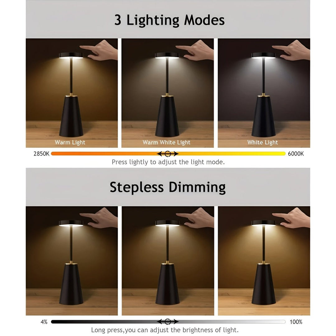 Elegante, minimalistische NIGHTBEAM LED-Tischlampe, kabellos, ideal für modernes Wohnen und Büro.