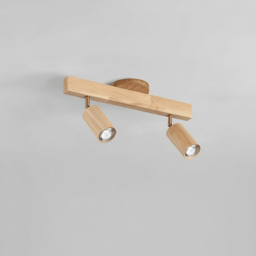 Natürliche Massivholz-Deckenlampe, integrierte LED, minimalistisch & energieeffizient.