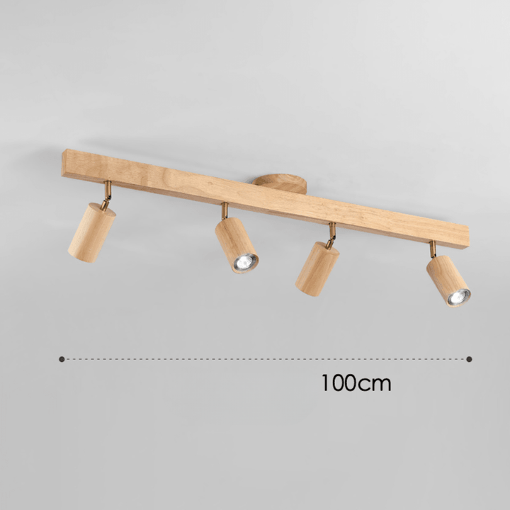 Verstellbare LED-Deckenleuchte aus Massivholz, minimalistisch & energieeffizient.