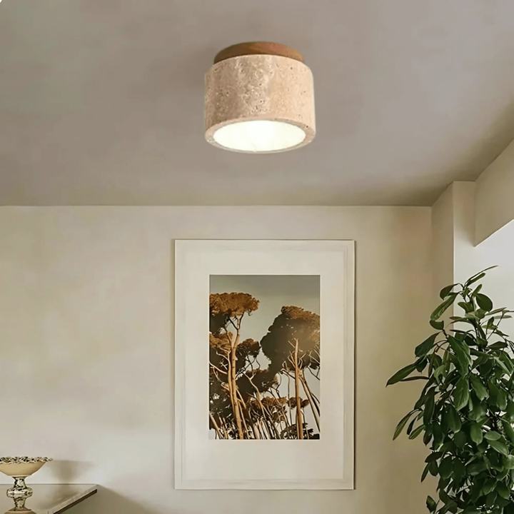Elegante Holzlampe LED für Schlafzimmer & Flur, energieeffiziente Deckenleuchte mit warmweißem Ambiente Licht.