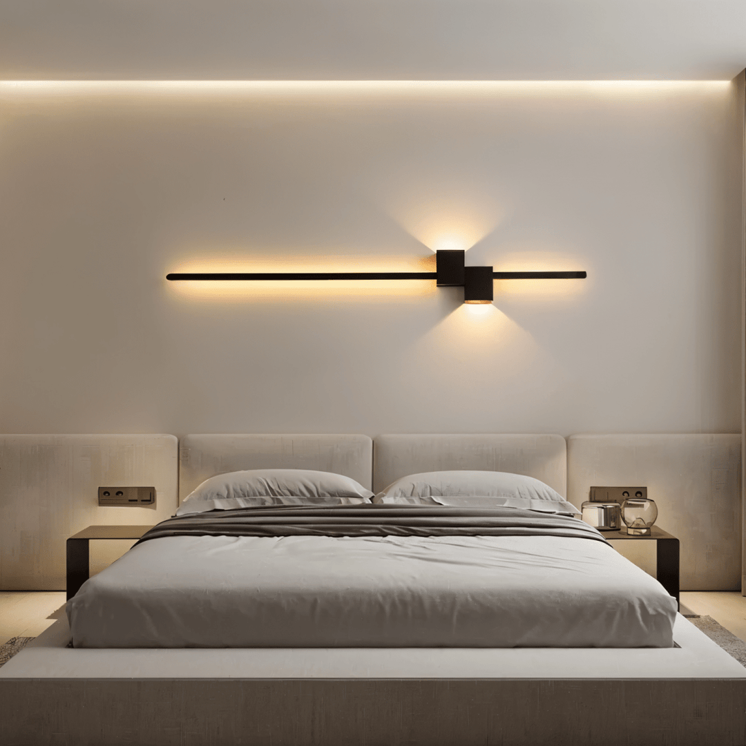 Minimalistische LED Wandleuchte. Modernes Design für indirekte Beleuchtung im Wohnzimmer.