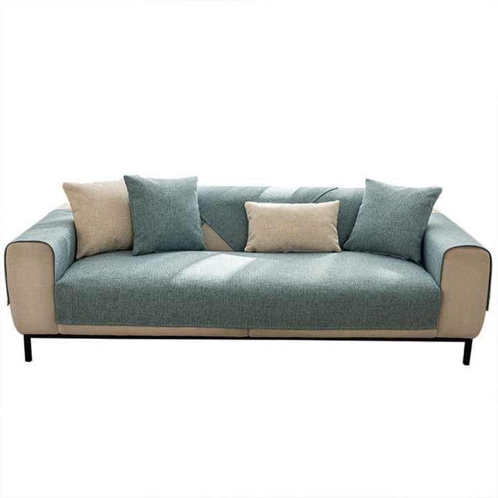 Verleihen Sie Ihrem Sofa ein neues Aussehen: minimalistischer Leinen-Sofabezug in Dunkelblau. Elegant & atmungsaktiv.