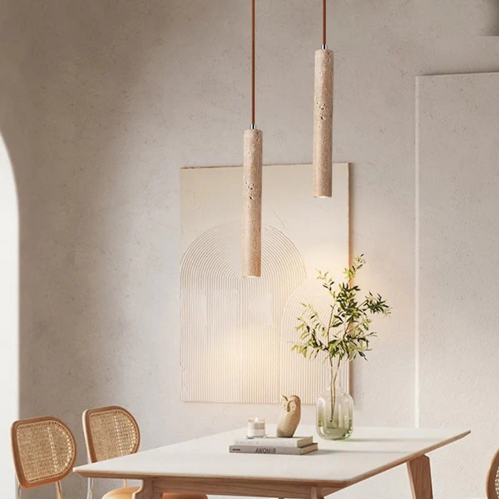 Wabi-Sabi Travertin LED-Deckenleuchte, minimalistisch, ideal für moderne Wohnzimmer-Innenbeleuchtung.