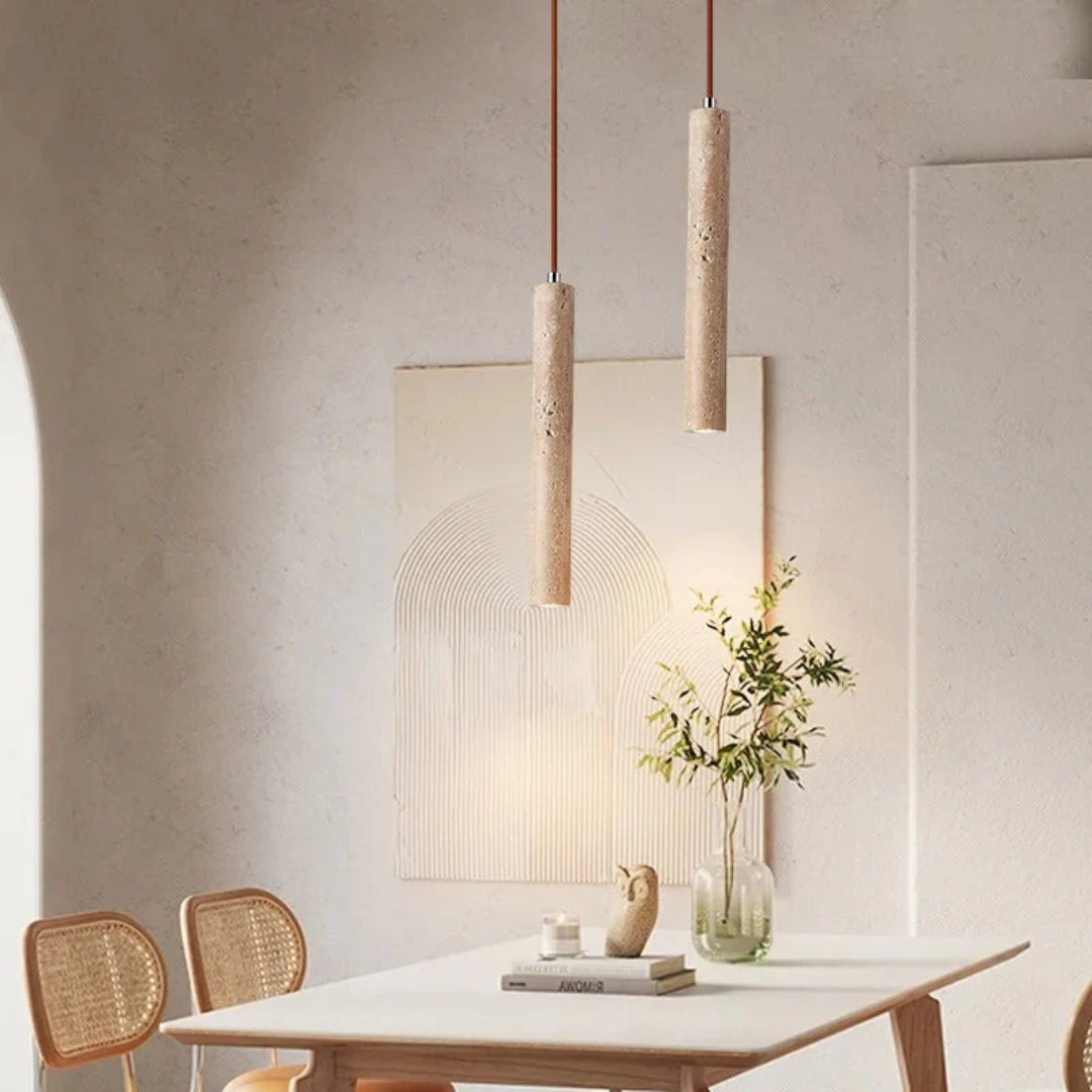 Wabi-Sabi Travertin LED-Deckenleuchte, minimalistisch, ideal für moderne Wohnzimmer-Innenbeleuchtung.