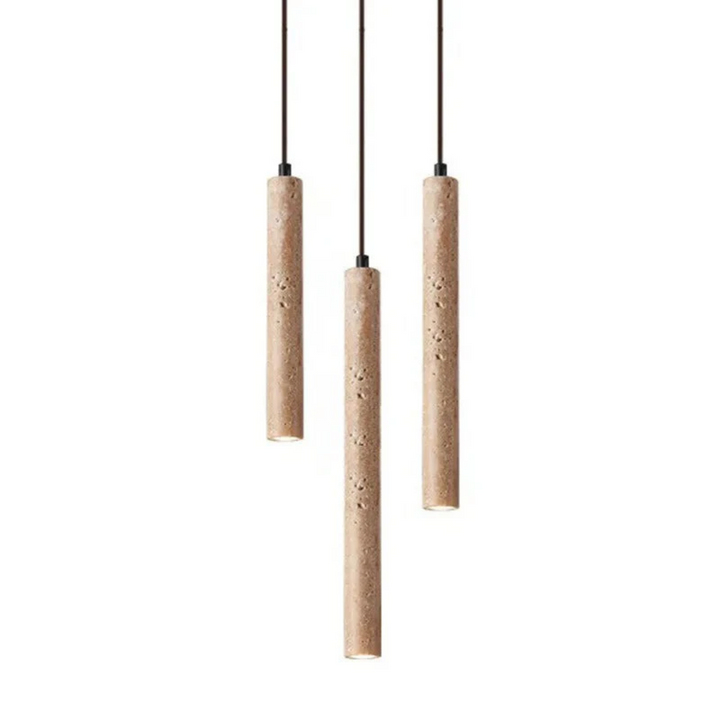 Elegante LED-Designlampe aus Travertin im Wabi-Sabi Stil, schafft stimmungsvolle Innenbeleuchtung.