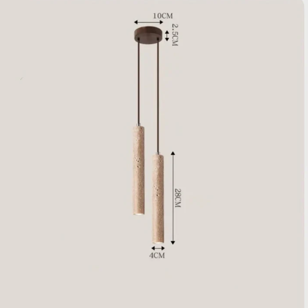 Luxuriöser minimalistischer Travertin LED Kronleuchter, Wabi-Sabi Deckenleuchte für ein modernes Ambiente.