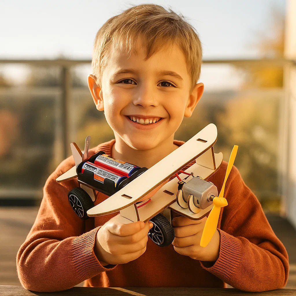 Ein fertig gebautes MINT Technik-Modell auf einem Tisch, demonstriert Mechanik & Wissenschaft.
