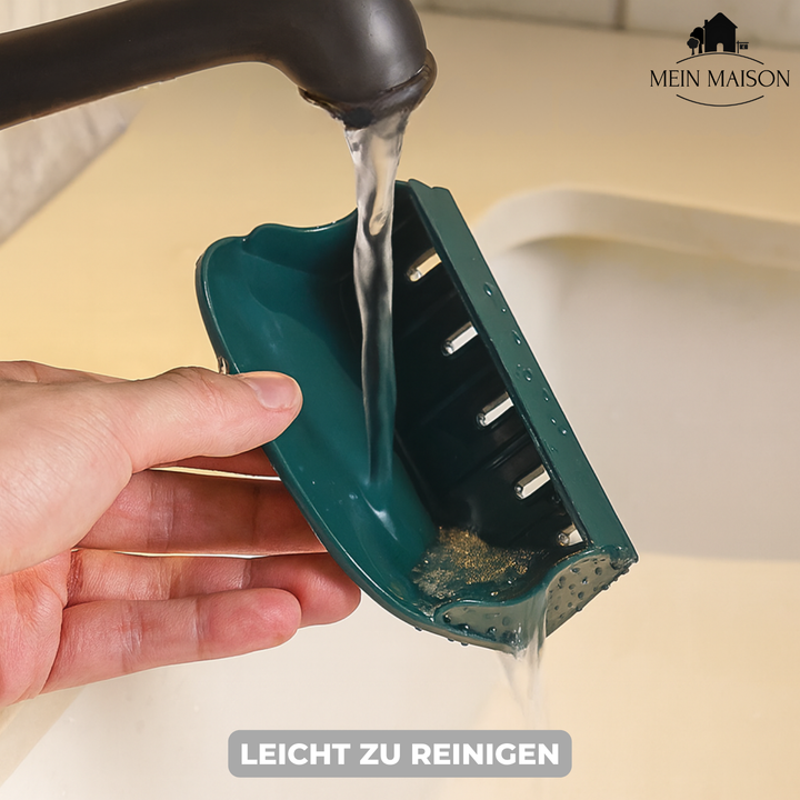 Weiße Wand-Seifenbox zur Montage, SeifenGlanz. Sorgt für trockene Seife und mehr Hygiene im Bad.