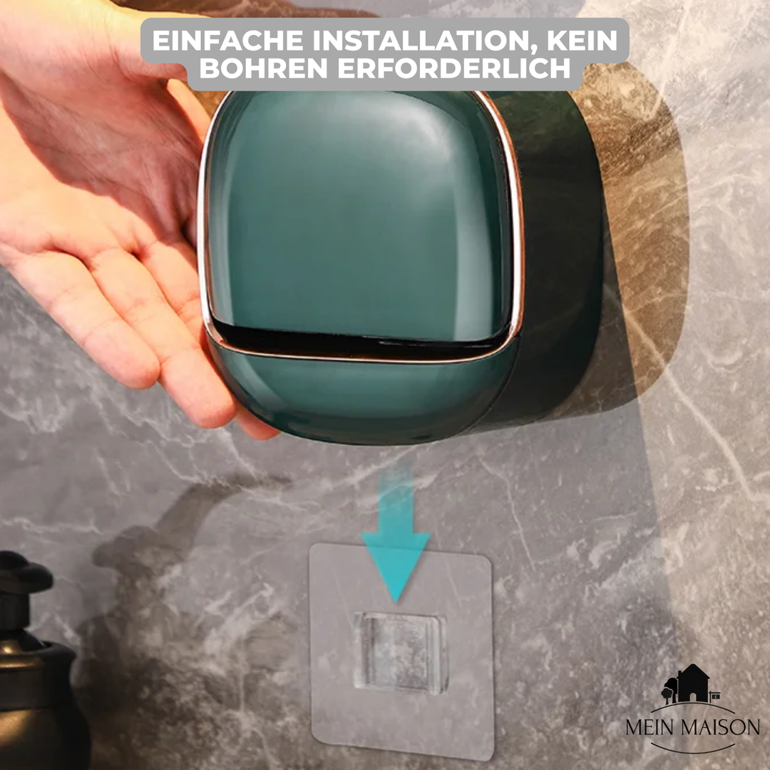 Selbstklebende Wand-Seifenbox SeifenGlanz für ein hygienisches Badezimmer. Seife bleibt stets trocken.