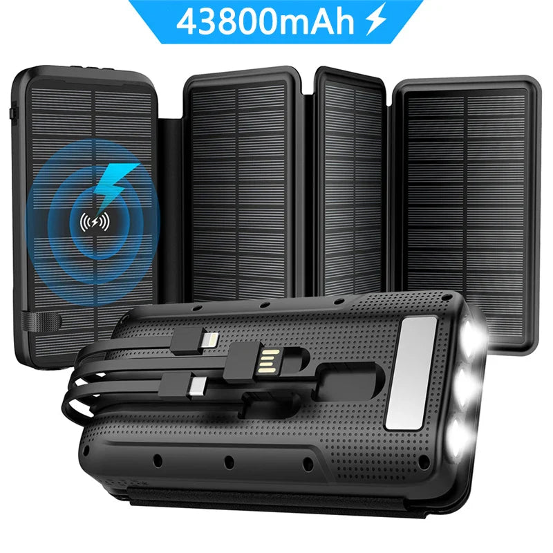 Mobile Solar Powerbank 43800mAh mit 20W PD & 10W Wireless Charging für Outdoor-Reisen.