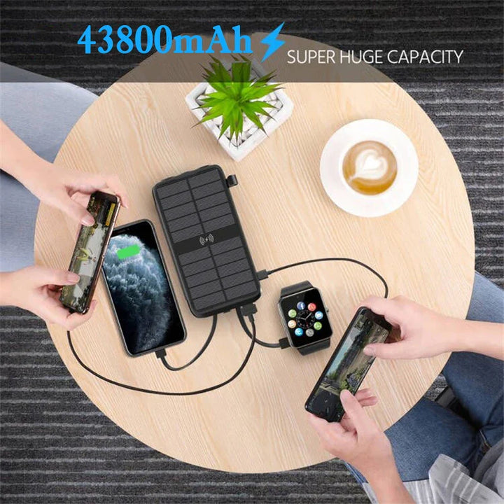 Robuste Solar Powerbank für Camping & Wandern mit Qi Wireless & USB-C PD Schnellladung.