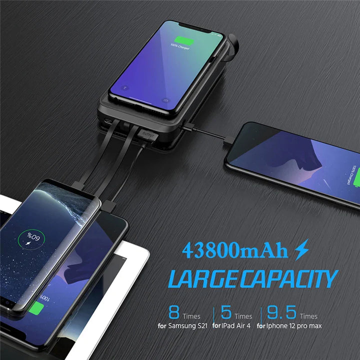 Mobile Solar Powerbank mit 20W Power Delivery und Qi Wireless Charger für Outdoor-Einsatz.