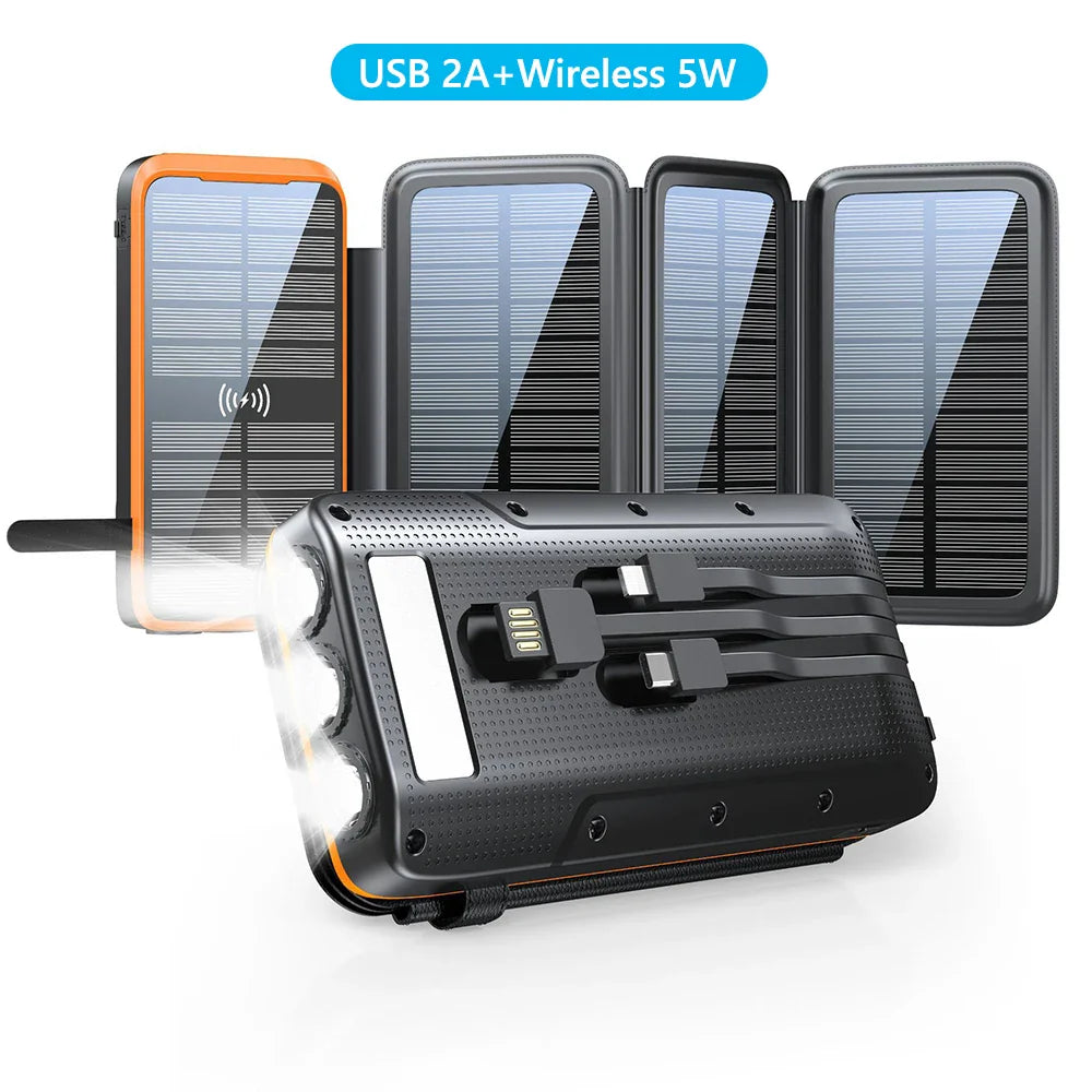 Umweltfreundliche Solar Powerbank 43800mAh – mobile Ladestation für USB-C & Wireless Geräte.