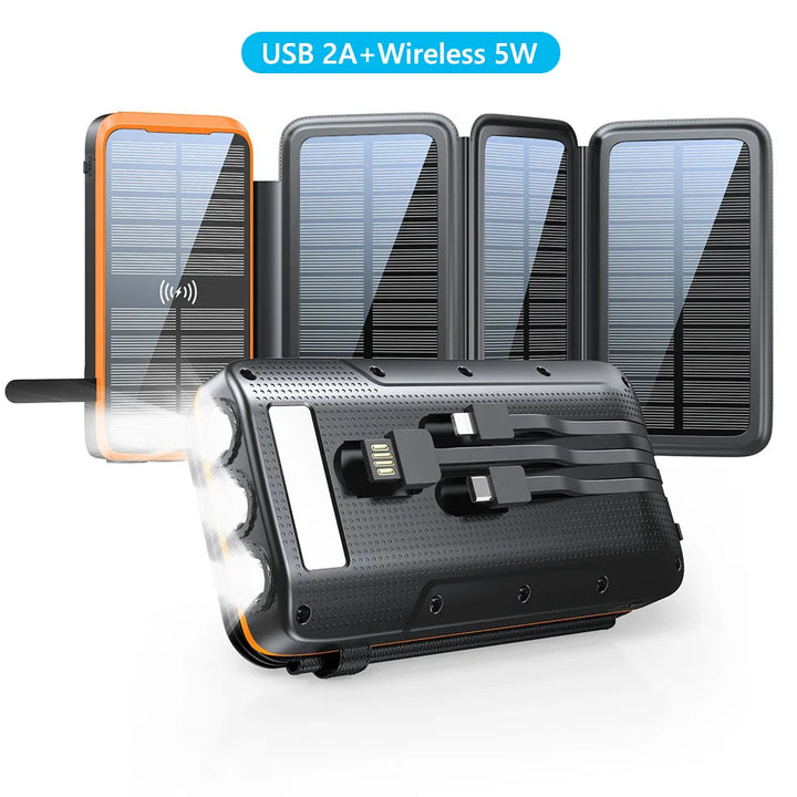 Umweltfreundliche Solar Powerbank 43800mAh – mobile Ladestation für USB-C & Wireless Geräte.
