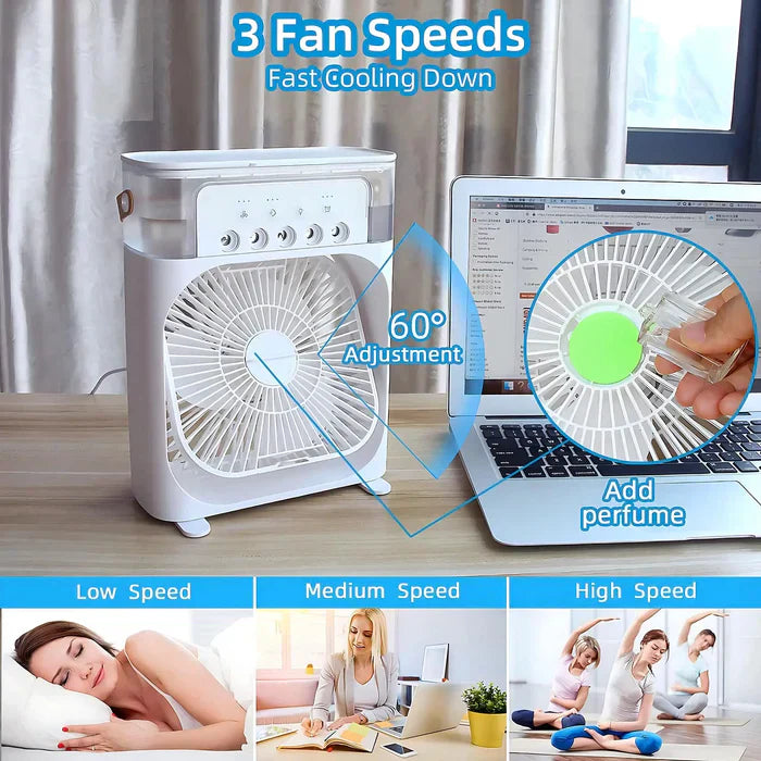 Multifunktionaler 3-in-1 Luftkühler: Ventilator, Luftbefeuchter & mobile Klimaanlage mit LED-Beleuchtung.