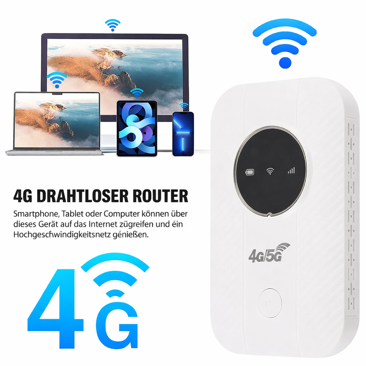 Mobiler 4G LTE WLAN Hotspot Router, schlankes Design, tragbar, ideal für schnelles Internet unterwegs.