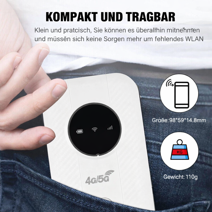 Mobiler 4G LTE WLAN Hotspot Router für schnelles Internet auf Reisen, ideal für digitale Nomaden & Geschäftsreisen.