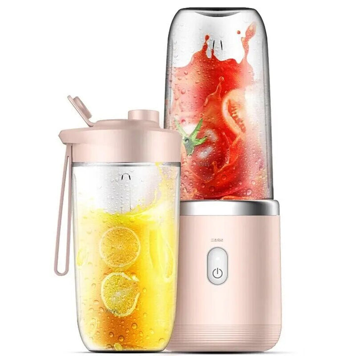Reisefreundlicher Mini Mixer & Entsafter, rosa, für frische Säfte, Obst & Gemüse.