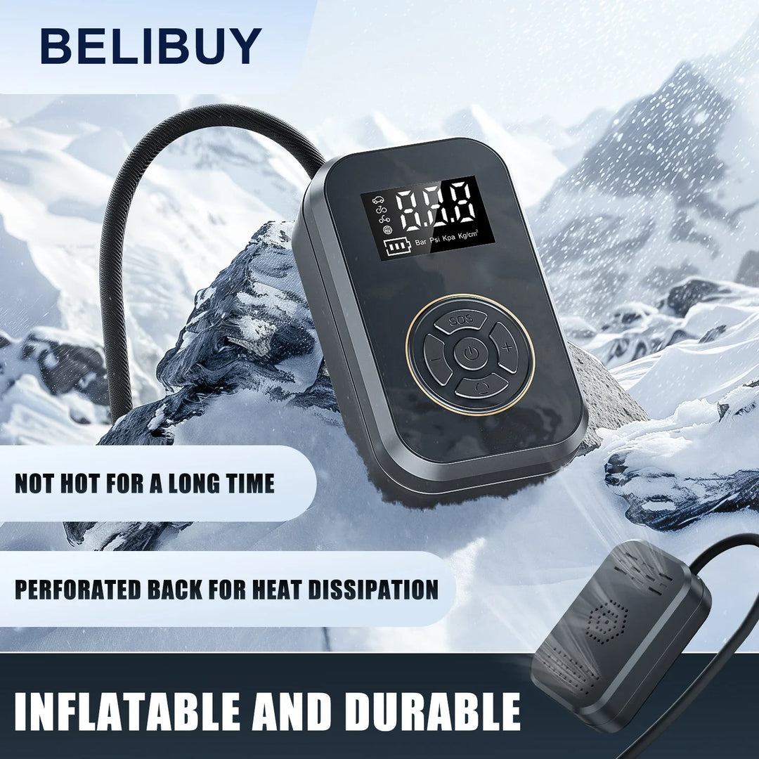 2-in-1: Mobiler Kompressor & Powerbank für unterwegs. Multifunktionale Reifenpumpe für Auto, Fahrrad & Motorrad.