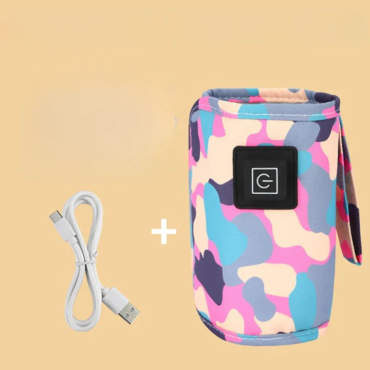 Nahaufnahme des mobilen Flaschenwärmers, zeigt das Display & intuitive Bedienung für perfekte Babymilchtemperatur.