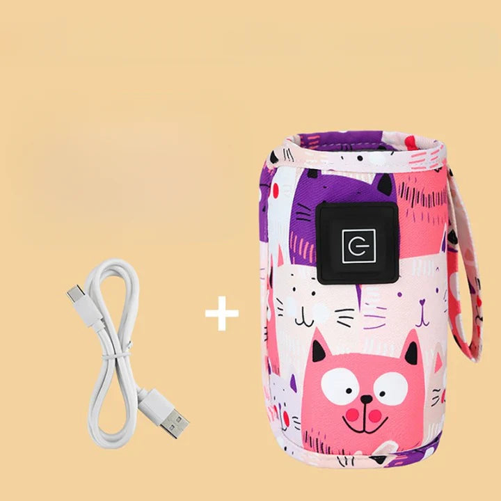 Eleganter, mobiler Babyflaschenwärmer in Grau, USB-betrieben, essentiell für die Babypflege unterwegs.
