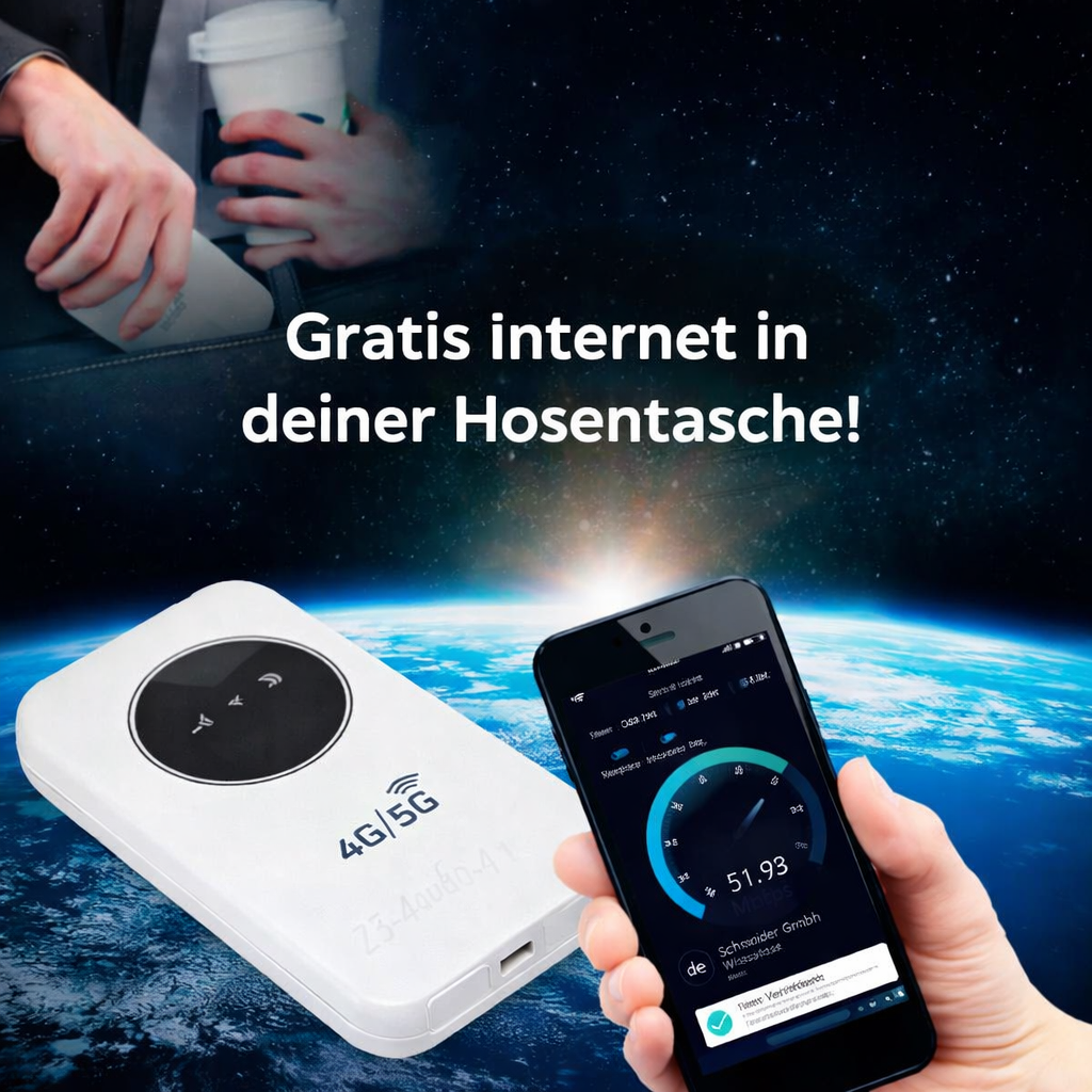 Tragbarer Hotspot für flexible Internetverbindung; ideal für Homeoffice Reisen & als Geräte Hotspot.