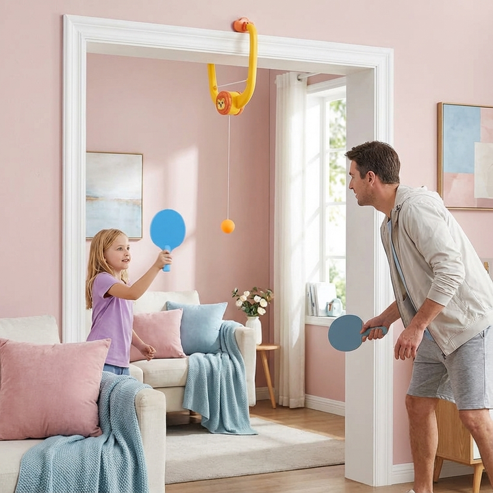 Mobiles Tischtennis-Set für Türrahmen, ideal für Familienspiel & Indoor-Aktivität.