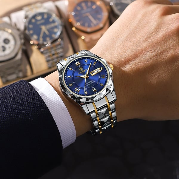 Elegante Modell 615 Quarzuhr für Herren mit klarer Datumsanzeige & lumineszierenden Zeigern. Präzisionsuhr.