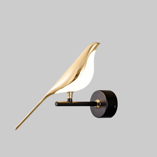 Moderne goldene Vogel LED-Wandlampe, dekorative Designbeleuchtung für Flur und Wohnzimmer.