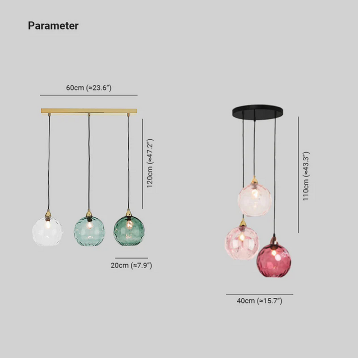 Moderne Cluster Pendelleuchte, 3-flammig. Höhenverstellbare Designlampe für Wohnzimmer & Esszimmer.