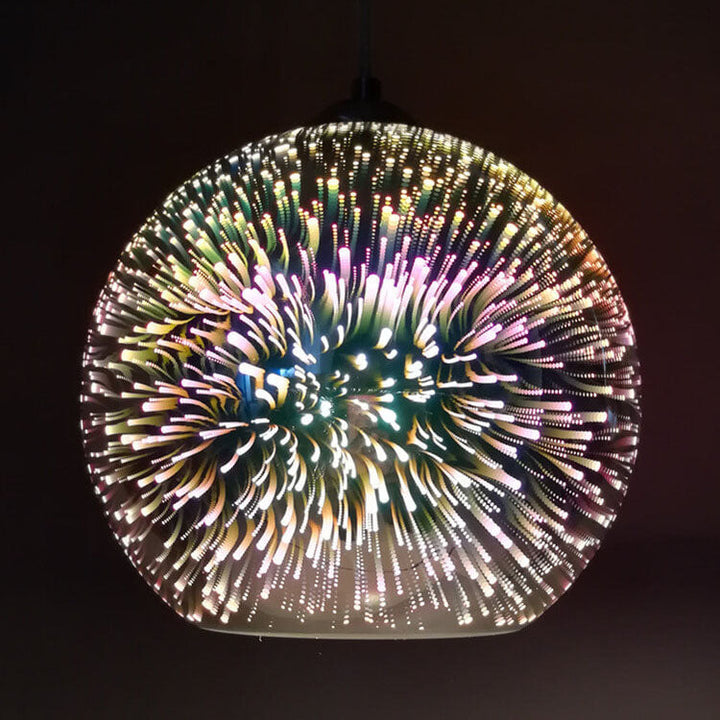 Bunte Glas Pendelleuchte mit faszinierendem 3D Feuerwerk Effekt, perfekte Akzentbeleuchtung.