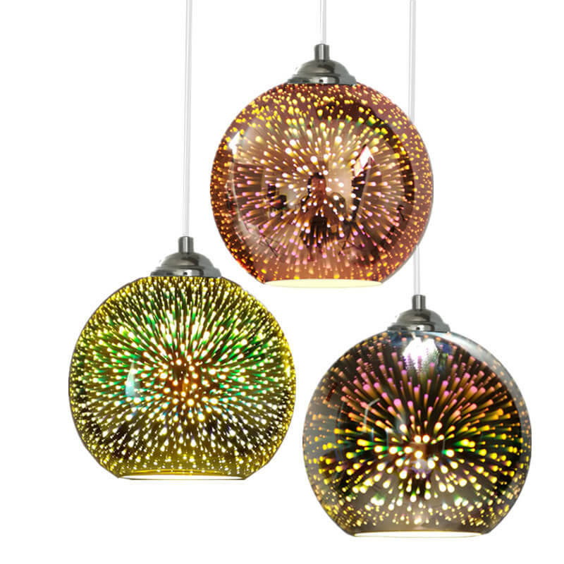 Einzigartige 3D Feuerwerk Pendelleuchte, bunte Glasleuchte als kreativer Blickfang im Wohnzimmer.