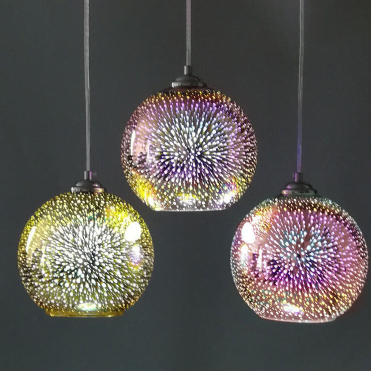 Moderne Pendelleuchte mit 3D Feuerwerk-Effekt, farbenfrohes Stimmungslicht, Innenbeleuchtung.