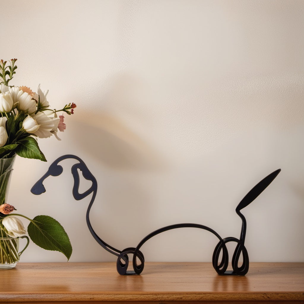 Edle abstrakte Hundeskulptur in Bronzeoptik, stilvolles Home Decor Accessoire.