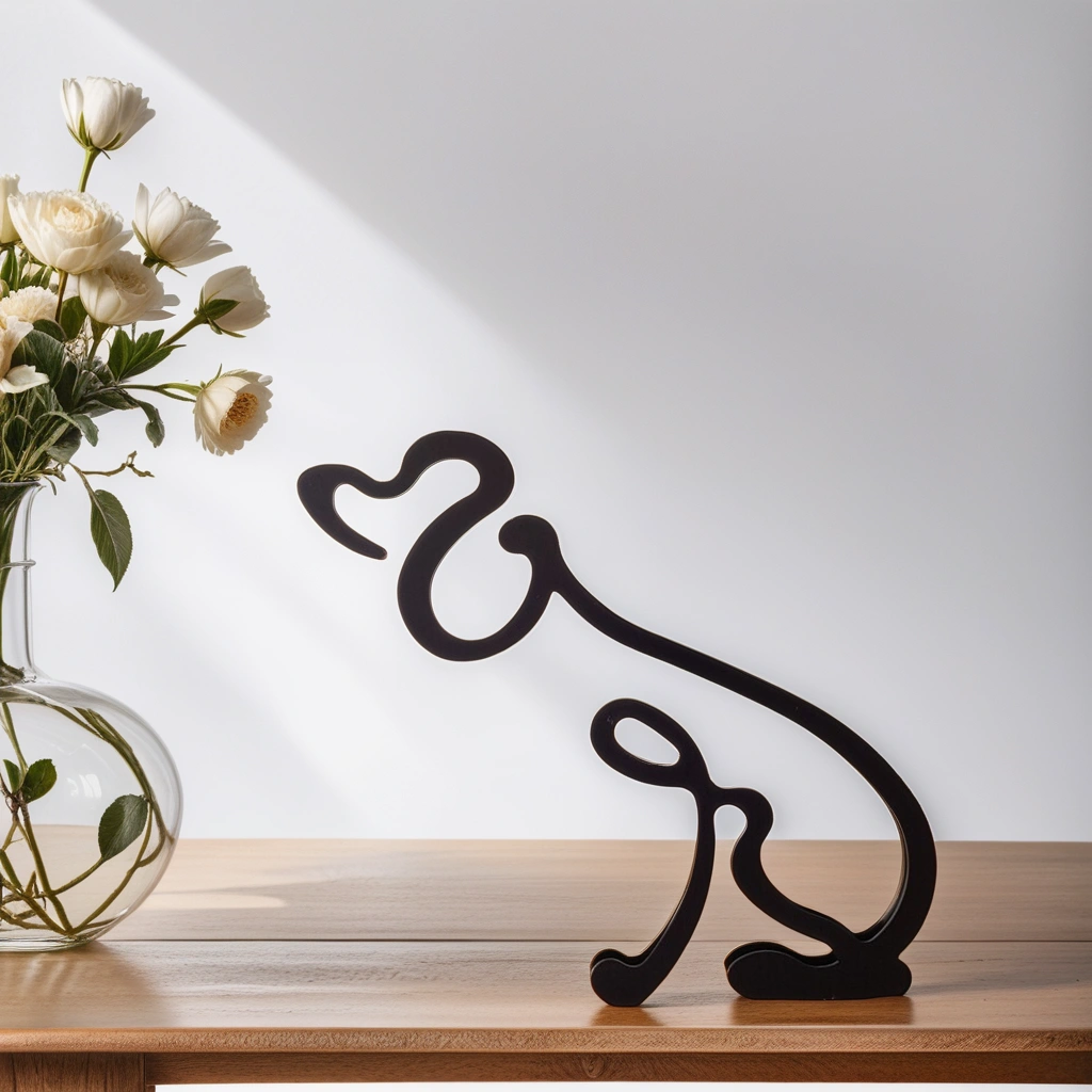 Abstrakte goldene Hundeskulptur, moderne Kunst für ein luxuriöses Zuhause.