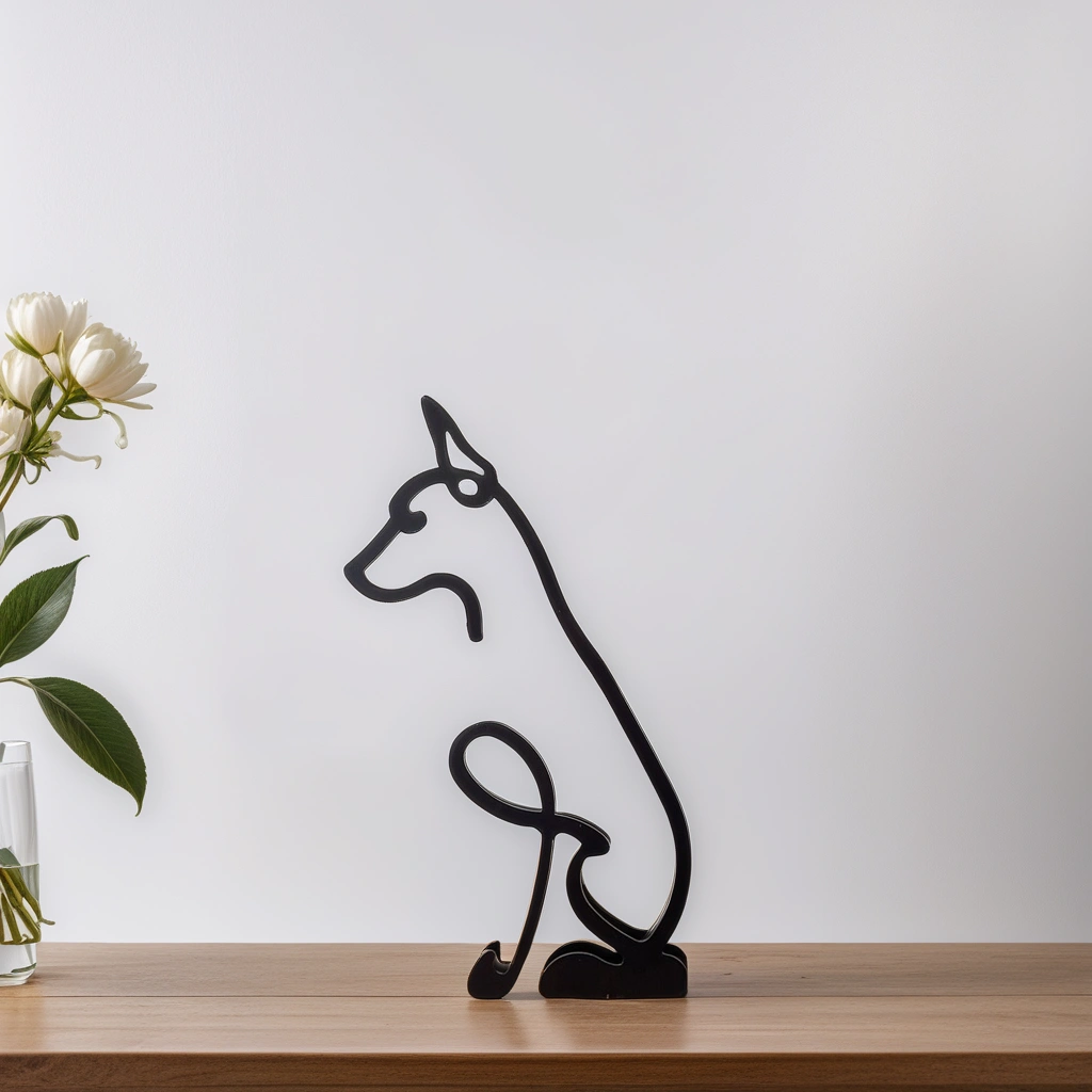 Stilvolles Wohnaccessoire: Abstrakte Hundefigur in Gold, ausdrucksstarke Dekoration.