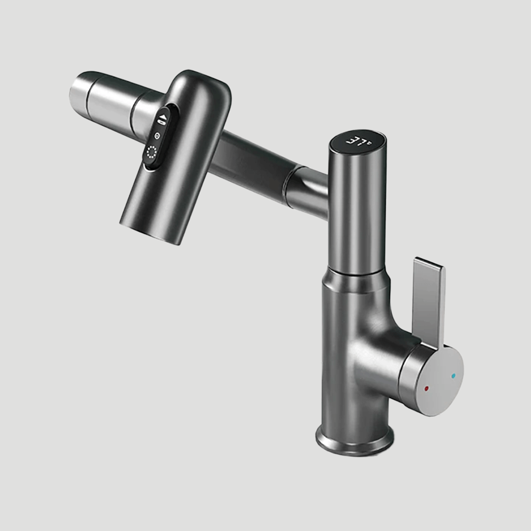AQUATWIST Küchenarmatur mit 360° Schwenkfunktion, integrierter Temperaturanzeige für präzises Wasser.