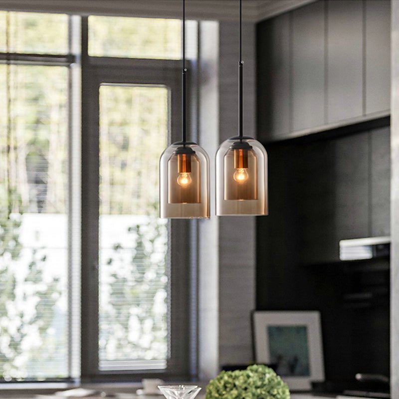 Design-Pendelleuchte AuraGlas, doppelverglast rauchgrau, moderner Akzent für Schlafzimmer & Deckenbeleuchtung.