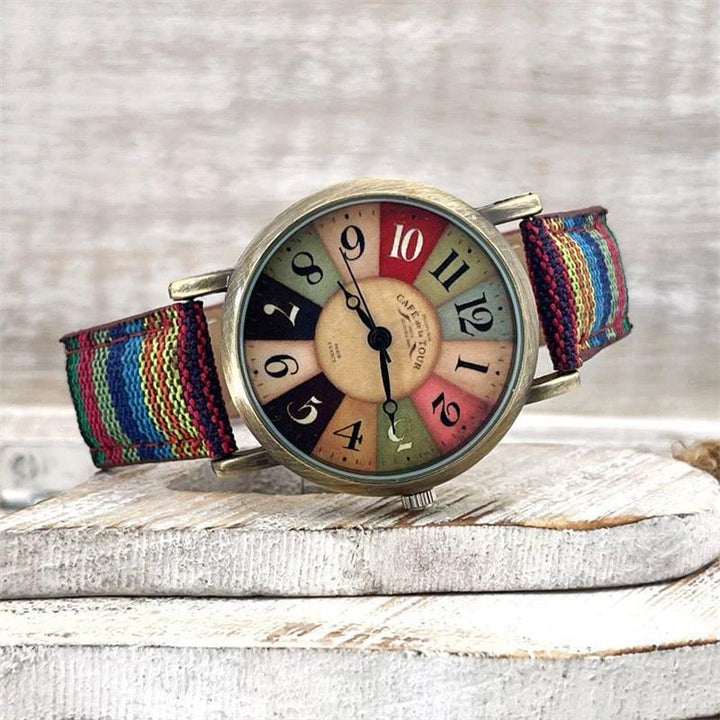 Moderne Damen-Armbanduhr: mehrfarbiges Regenbogen-Design, PU-Lederarmband. Nickelfrei & verstellbar für höchsten Komfort.
