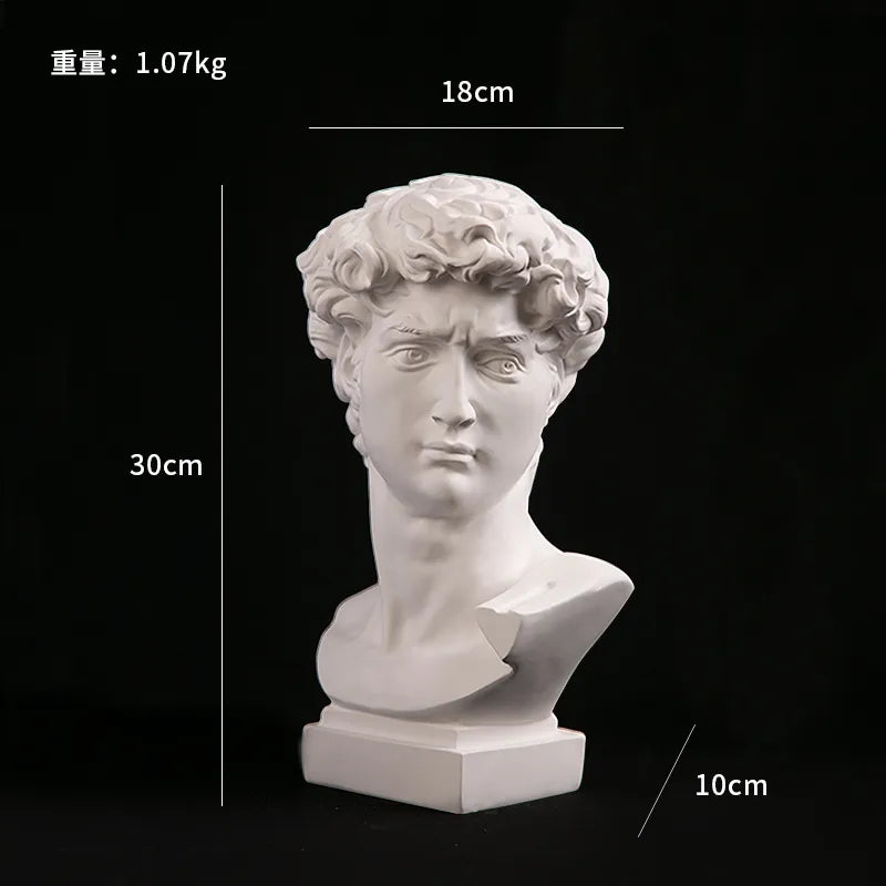 Abstrakte David Büste als moderne Kunst Skulptur für minimalistische Wohnkultur. Elegantes Designobjekt.