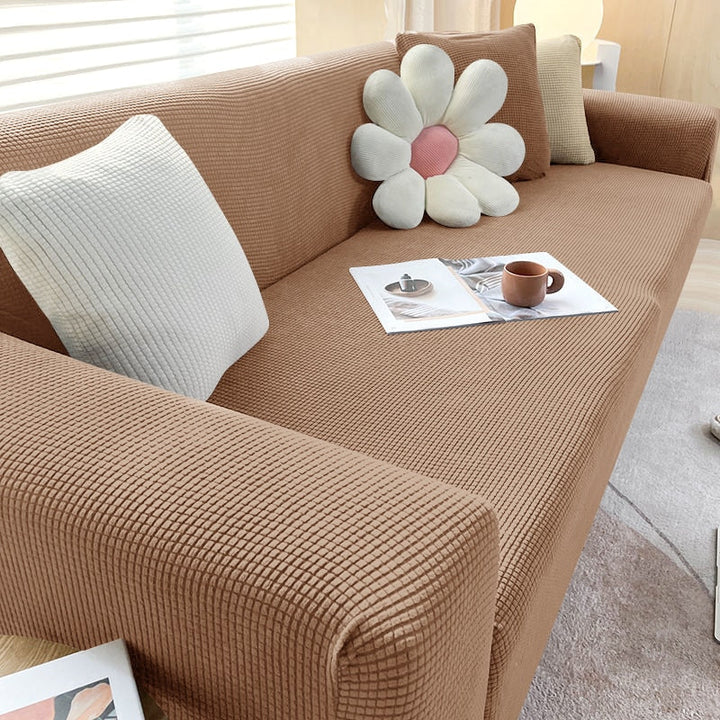 Elastischer Sofaüberzug in Beige, passend für viele Größen, perfekter Komplettschutz & Dekoration.