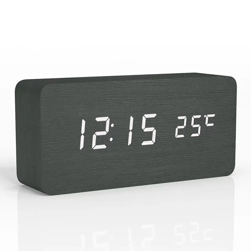 Elegante Design-Holzuhr mit LED-Display & Weckerfunktion, perfekte Heimdekoration für Wohnzimmer & Büro.