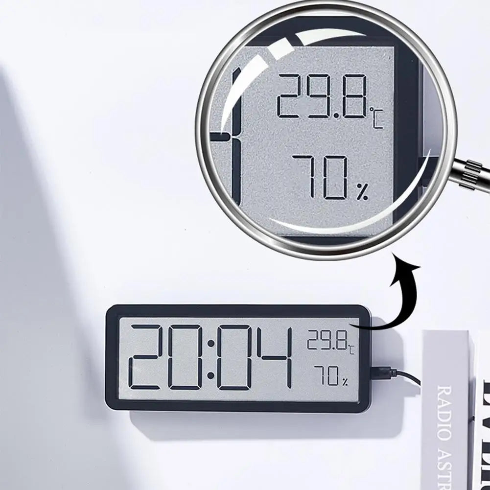 Elegante LCD Tischuhr TimeGlow mit Thermometer, Hygrometer & Alarmfunktion. Moderne Schlafzimmer- & Bürouhr.