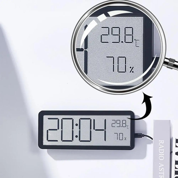 Elegante LCD Tischuhr TimeGlow mit Thermometer, Hygrometer & Alarmfunktion. Moderne Schlafzimmer- & Bürouhr.