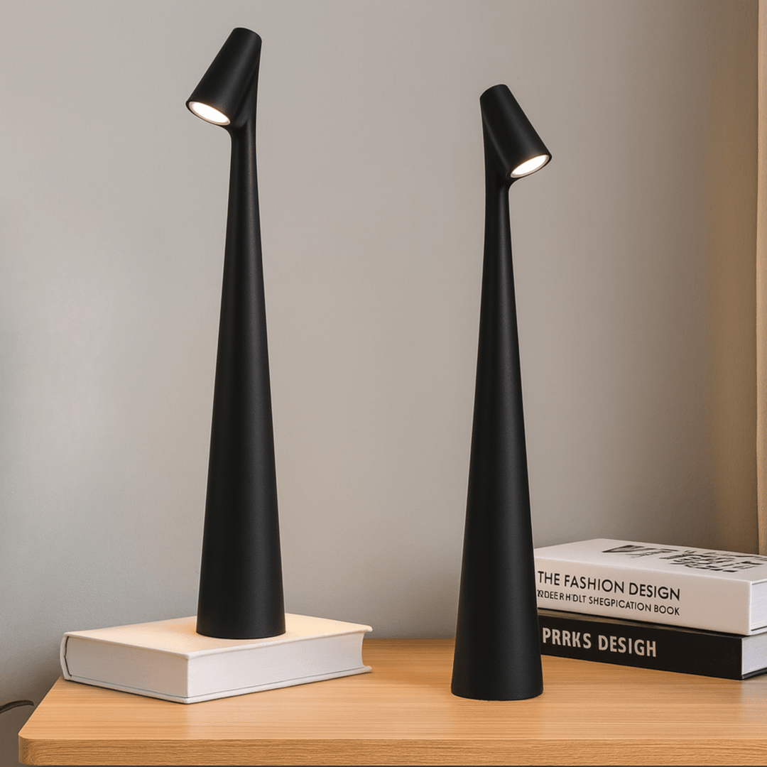 Dekorative dimmbare LED Tischlampe, kabellos & wiederaufladbar. Modernes Design als Blickfang.