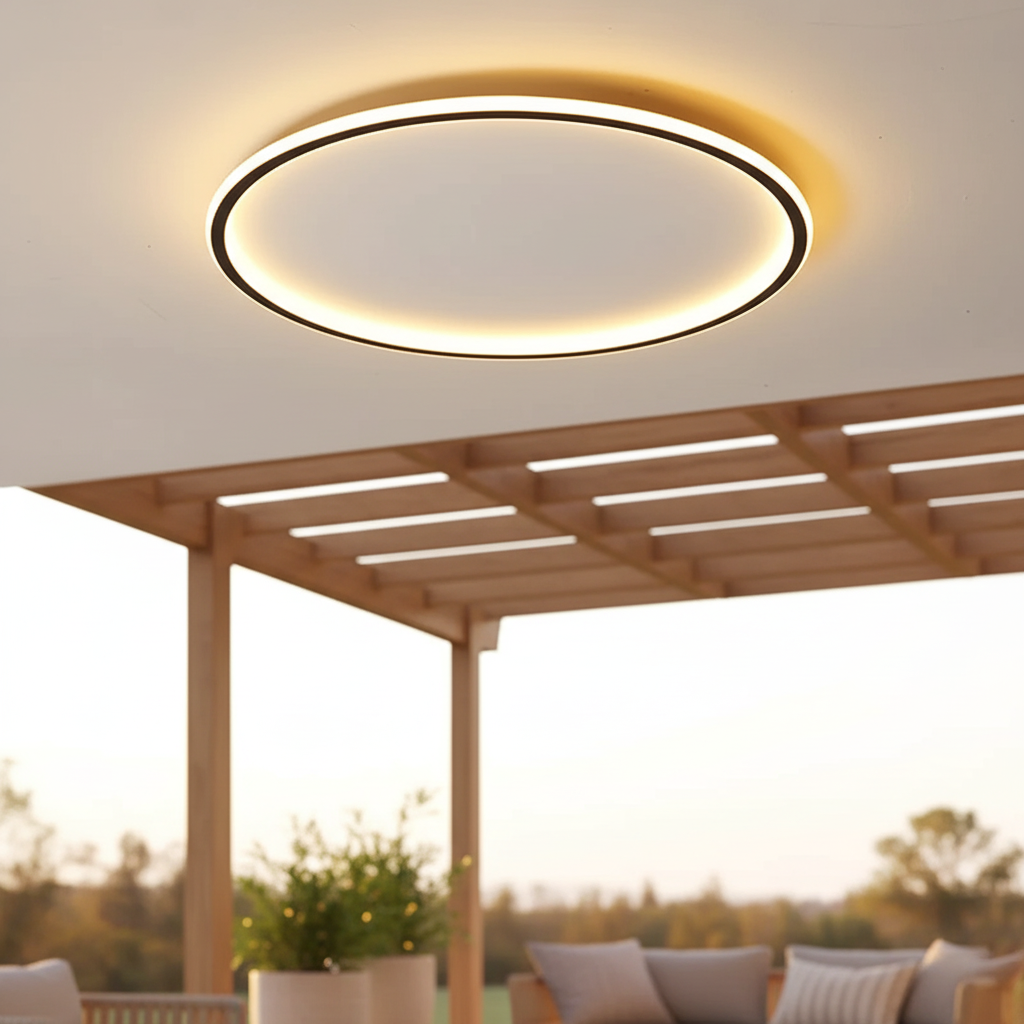Moderne dimmbare LED Deckenleuchte im skandinavischen Design, perfekt für stilvolle Wohnzimmer.